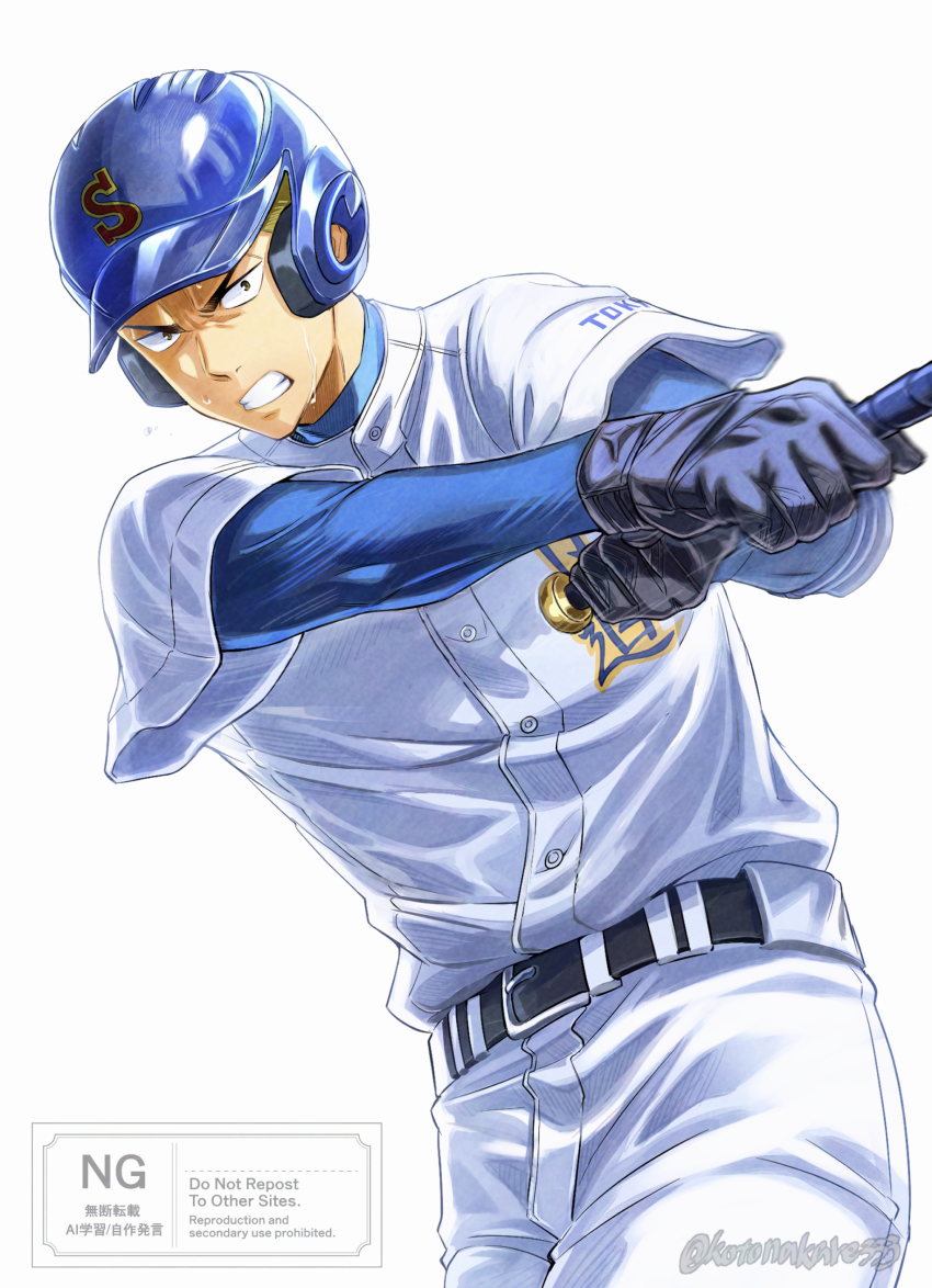 1boy, absurdres, ace_of_diamond, baseball, baseball_helmet, baseball_uniform, belt, black_belt