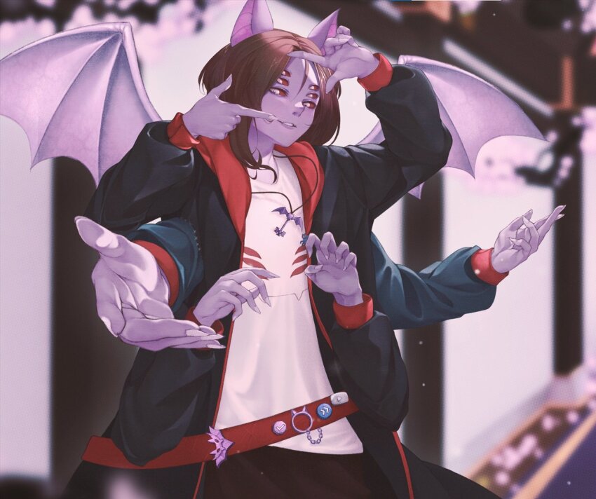 animal_ears, bat_boy, bat_ears, brown_hair, colored_sclera, colored_skin, dante_will, dante_will_(bat)