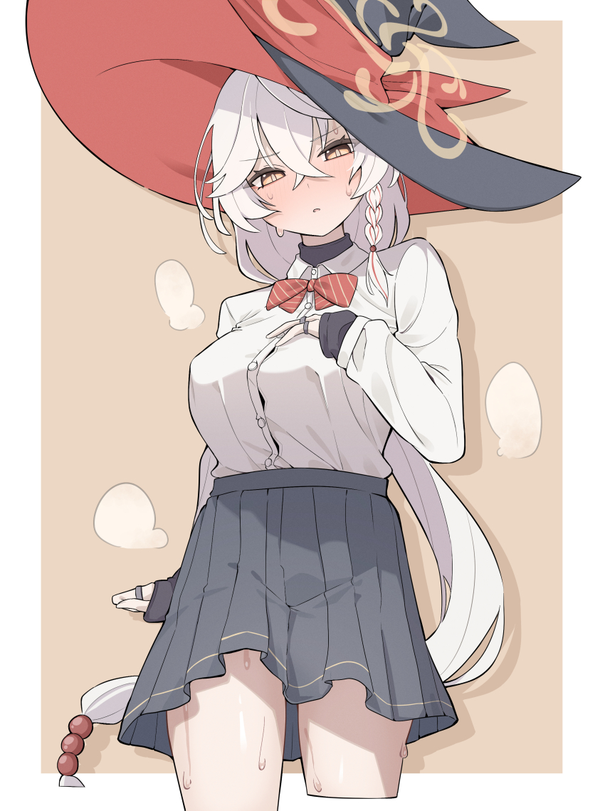 1girl, absurdres, ahti, blue_archive, blush, border, bow, bowtie