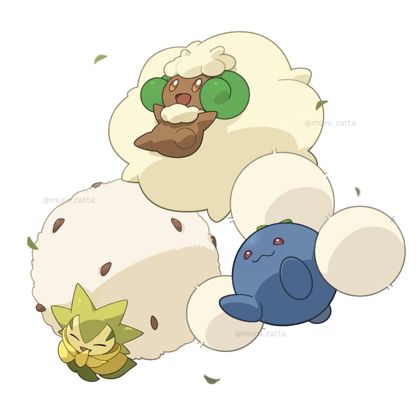 :3, closed_eyes, cotton_(plant), eldegoss, floating, fluffy, gen_2_pokemon, gen_5_pokemon