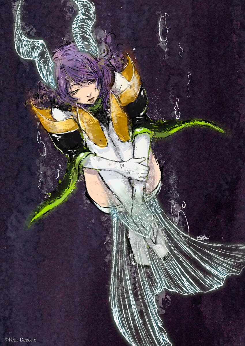 1girl, copyright_notice, cotori_(globule), fins, fish_tail, full_body, gina_(gnosia), gloves