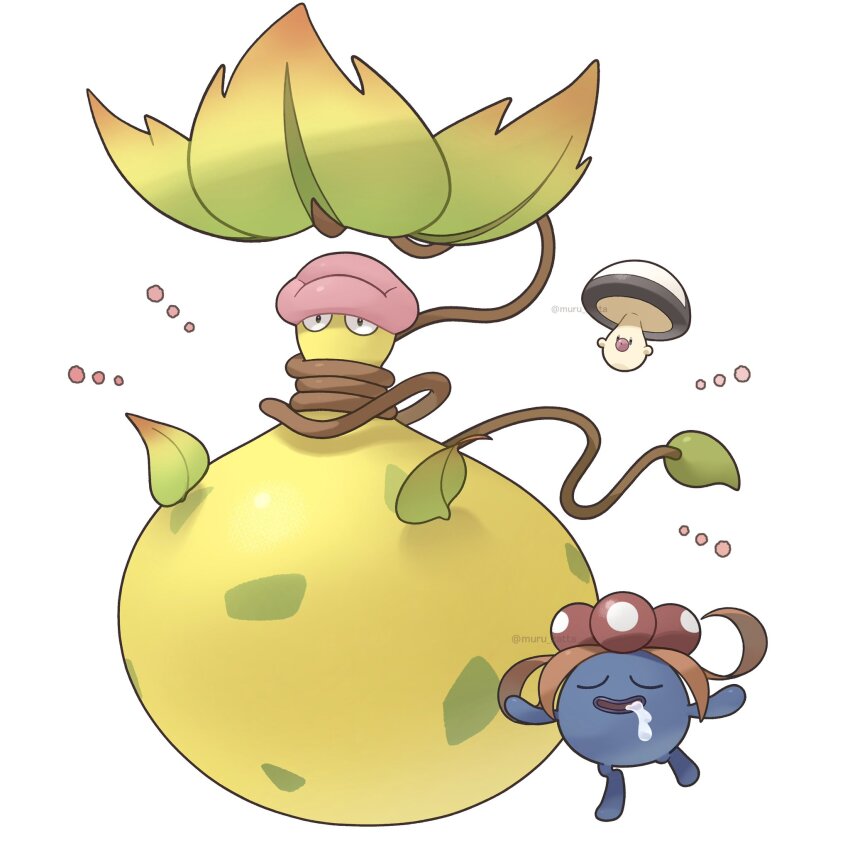 black_eyes, closed_eyes, colored_skin, drooling, foongus, gen_1_pokemon, gen_5_pokemon, gloom_(pokemon)