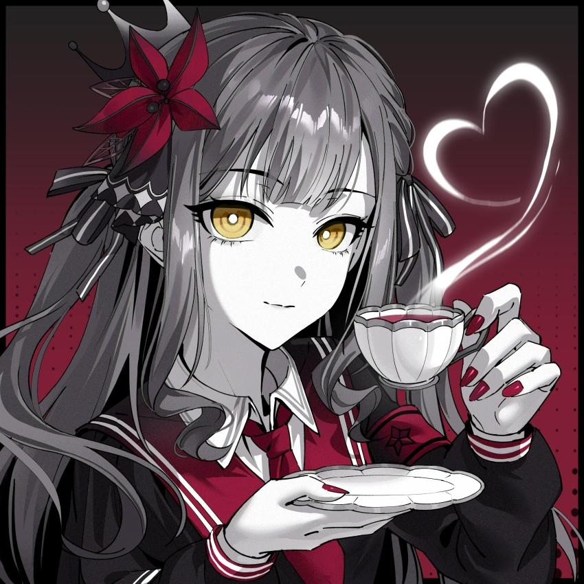 1girl, artist_request, bang_dream!, bang_dream!_it's_mygo!!!!!, black_border, blunt_bangs, border, bright_pupils