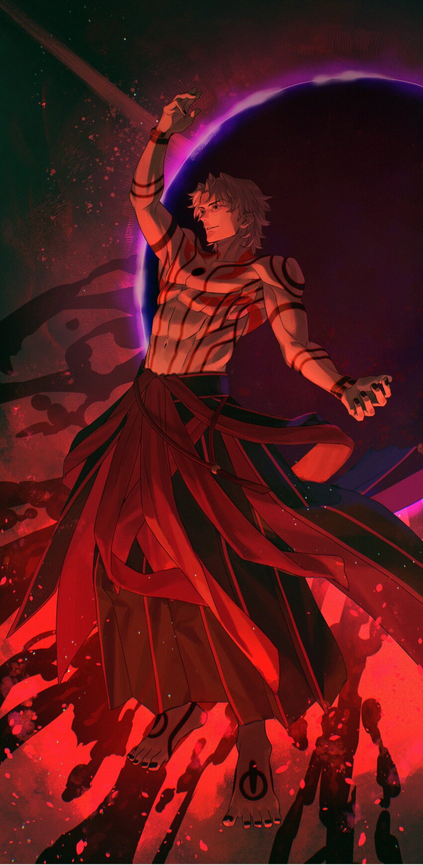 1boy, abs, absurdres, body_markings, commentary_request, fate/grand_order, fate_(series), full_body