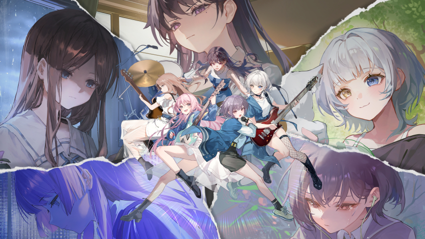 5girls, absurdres, art_relay, artist_collaboration, bang_dream!, bang_dream!_it's_mygo!!!!!, bass_guitar, berserker_r