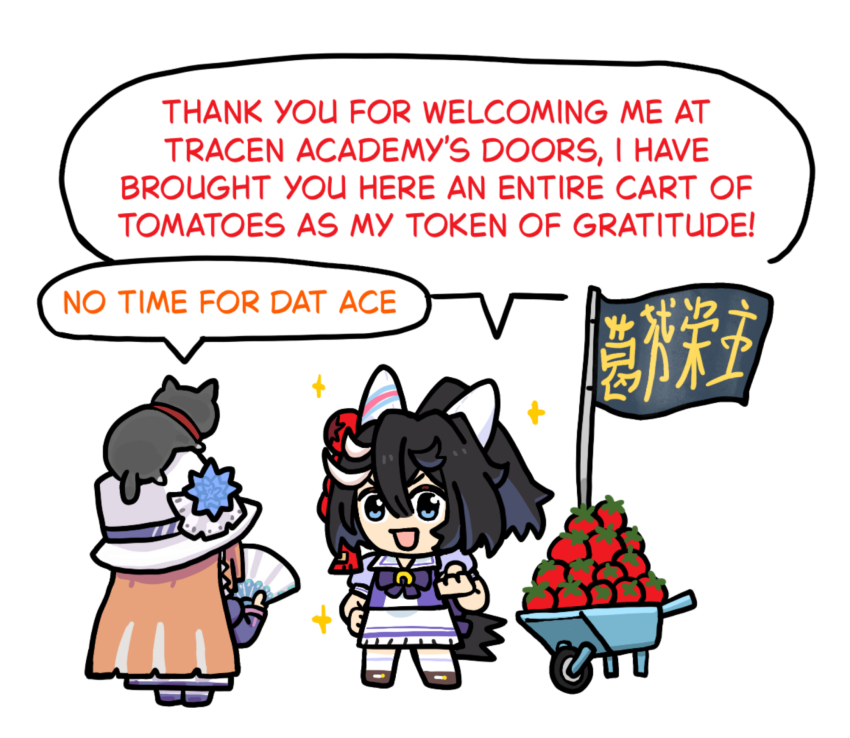 2girls, akikawa_yayoi's_cat, akikawa_yayoi_(umamusume), animal, animal_ears, animal_on_head, back_bow, black_cat