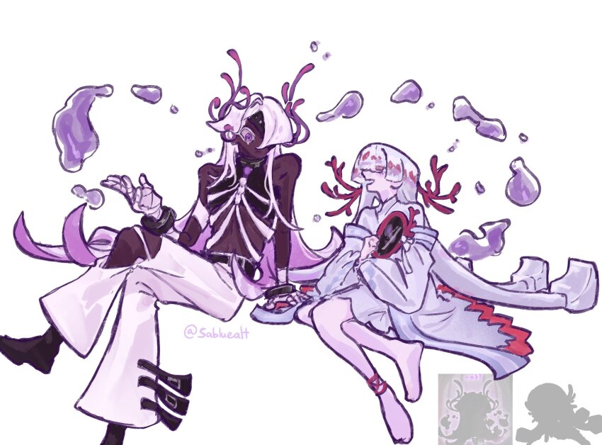 1girl, 1other, agar_agar_cookie, ambiguous_gender, artist_name, body_markings, colored_eyelashes, commentary