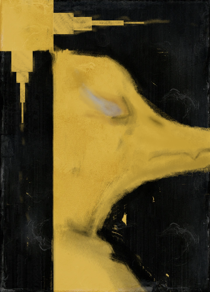 abstract, abstract_background, closed_eyes, closed_mouth, composure_(disco_elysium), disco_elysium, fang, fang_(goodbye_volcano_high)