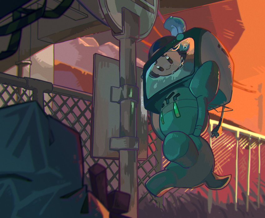 73sitimi, air_bubble, bubble, cable, carrying, chain-link_fence, closed_mouth, commentary_request