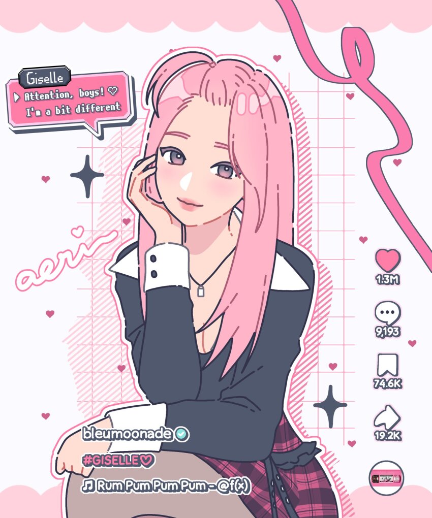 1girl, aespa, artist_name_(singer), bleumoonade, closed_mouth, commentary, english_commentary, giselle_(aespa)