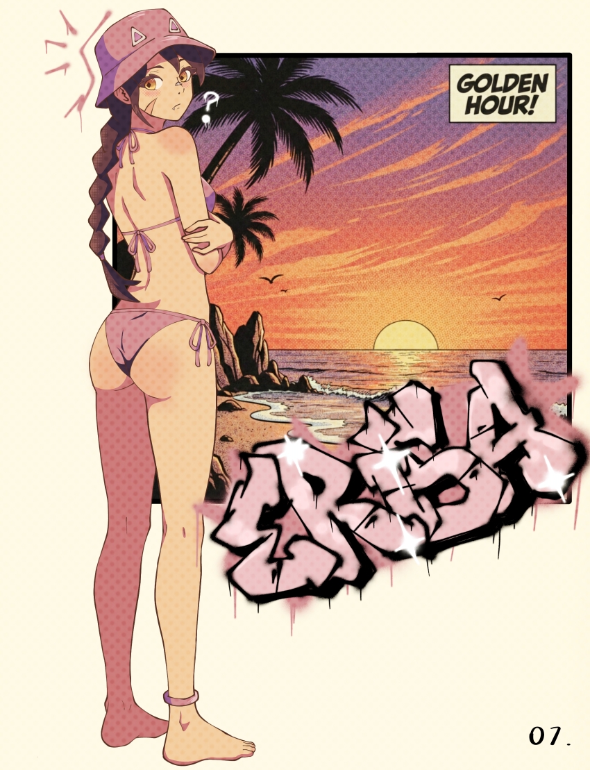 1girl, ?, absurdres, anklet, ass, bandaid, bandaid_on_face, bandaid_on_nose