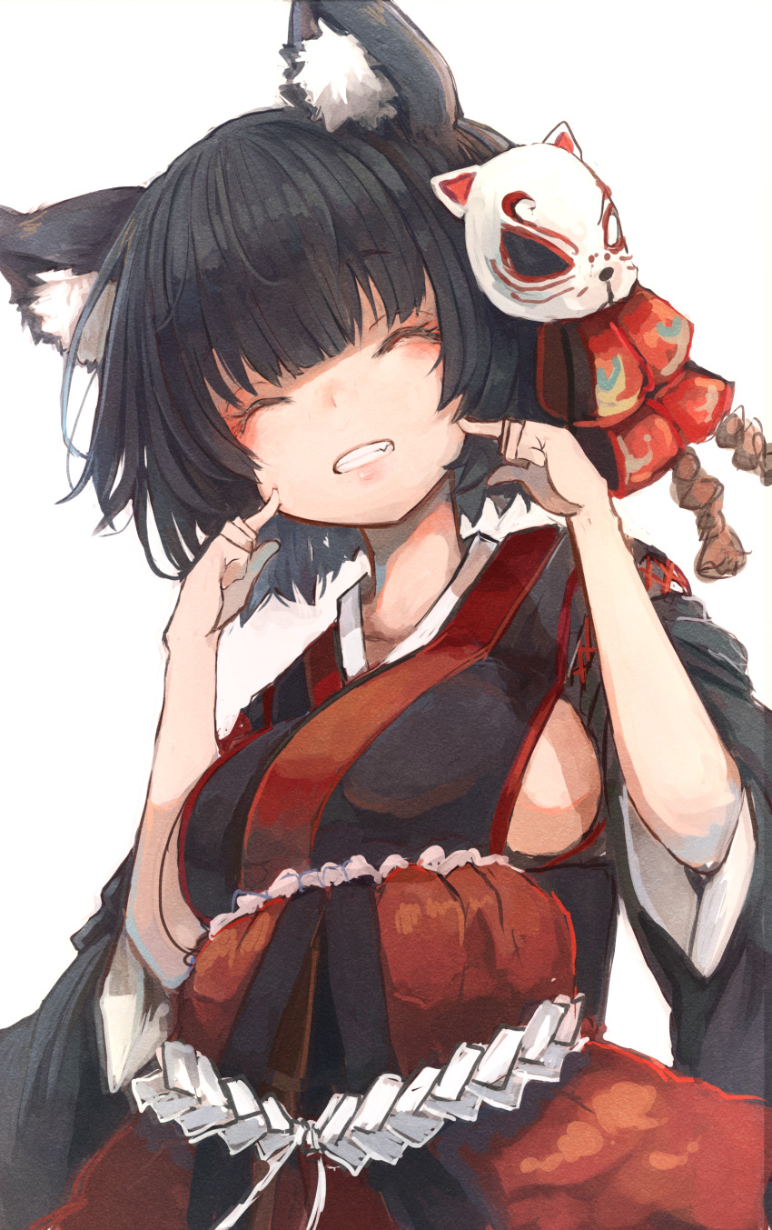 1girl, absurdres, animal_ear_fluff, animal_ears, azur_lane, black_hair, black_kimono, black_sash