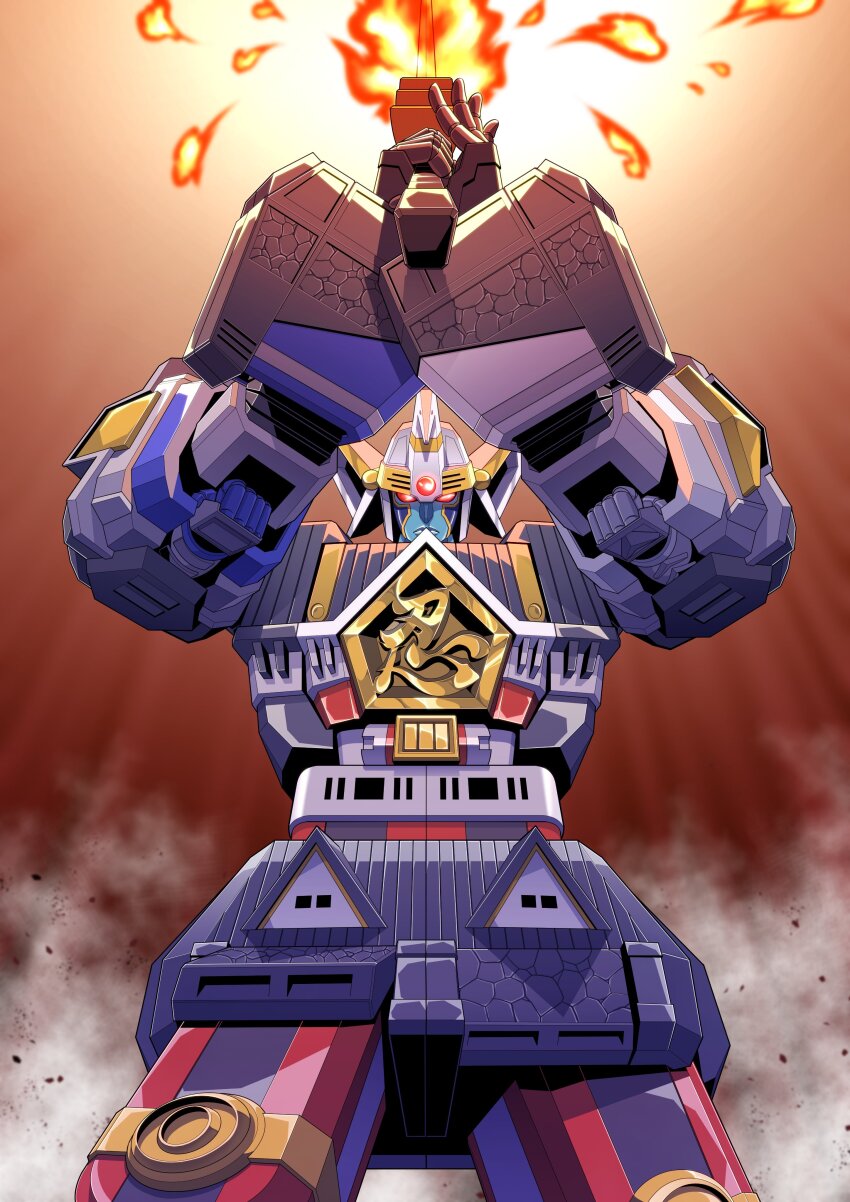 absurdres, commentary_request, dust_cloud, fire, flaming_sword, flaming_weapon, highres, holding