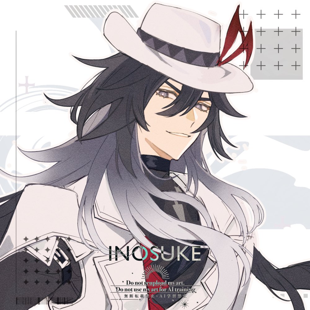 1boy, artist_name, ashveil_(honkai:_star_rail), blue_eyes, bright_pupils, buckle, commentary_request, english_text