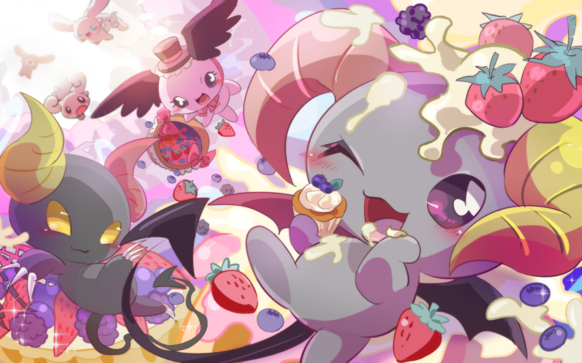 1girl, 6+boys, berry_(full_demon)_(sanrio), berry_(sanrio), blueberry, cappuccino_(cinnamoroll), cherry_(sanrio), chibi