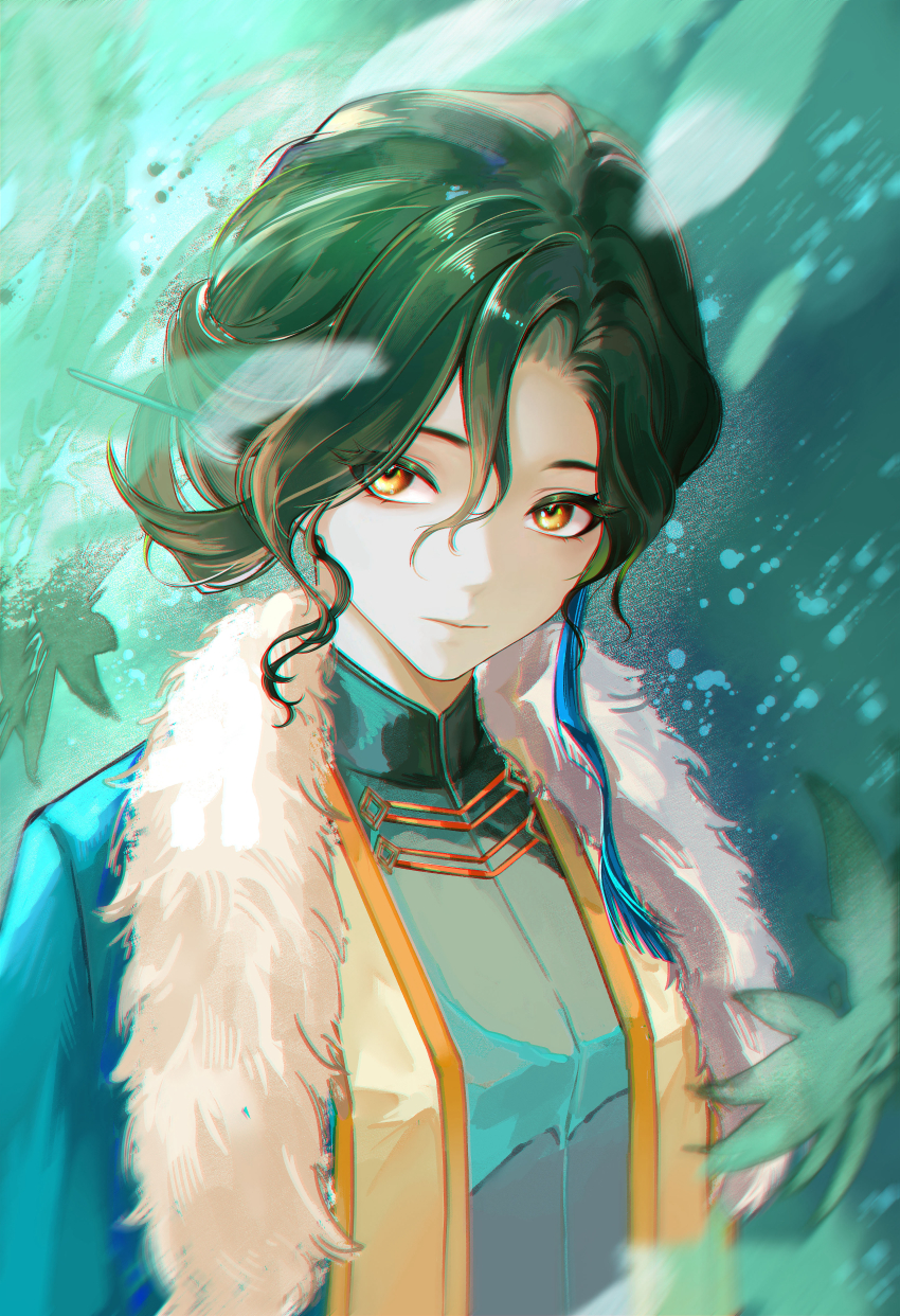 1girl, absurdres, black_hair, blue_coat, chinese_commentary, closed_mouth, coat, commentary_request