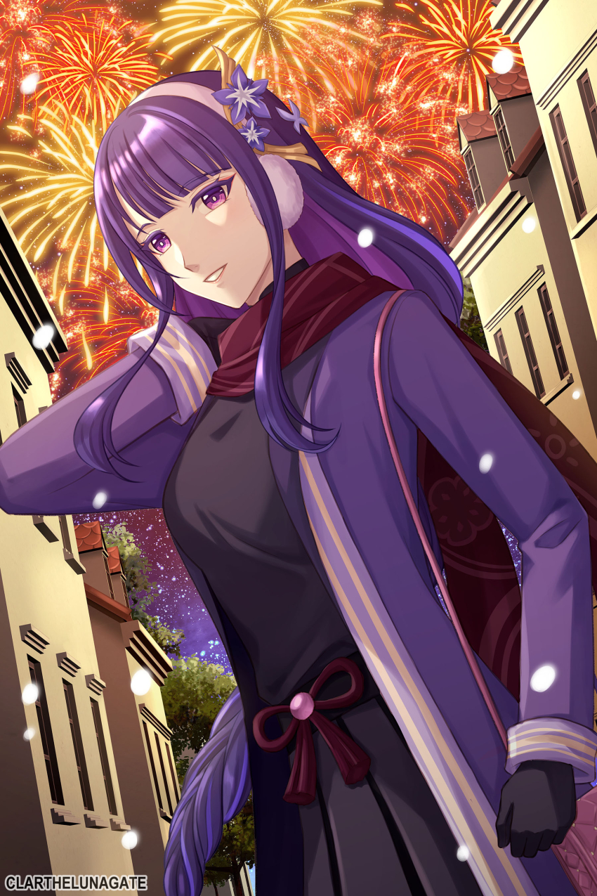 1girl, absurdres, artist_name, black_dress, black_gloves, blue_pupils, blunt_bangs, braid