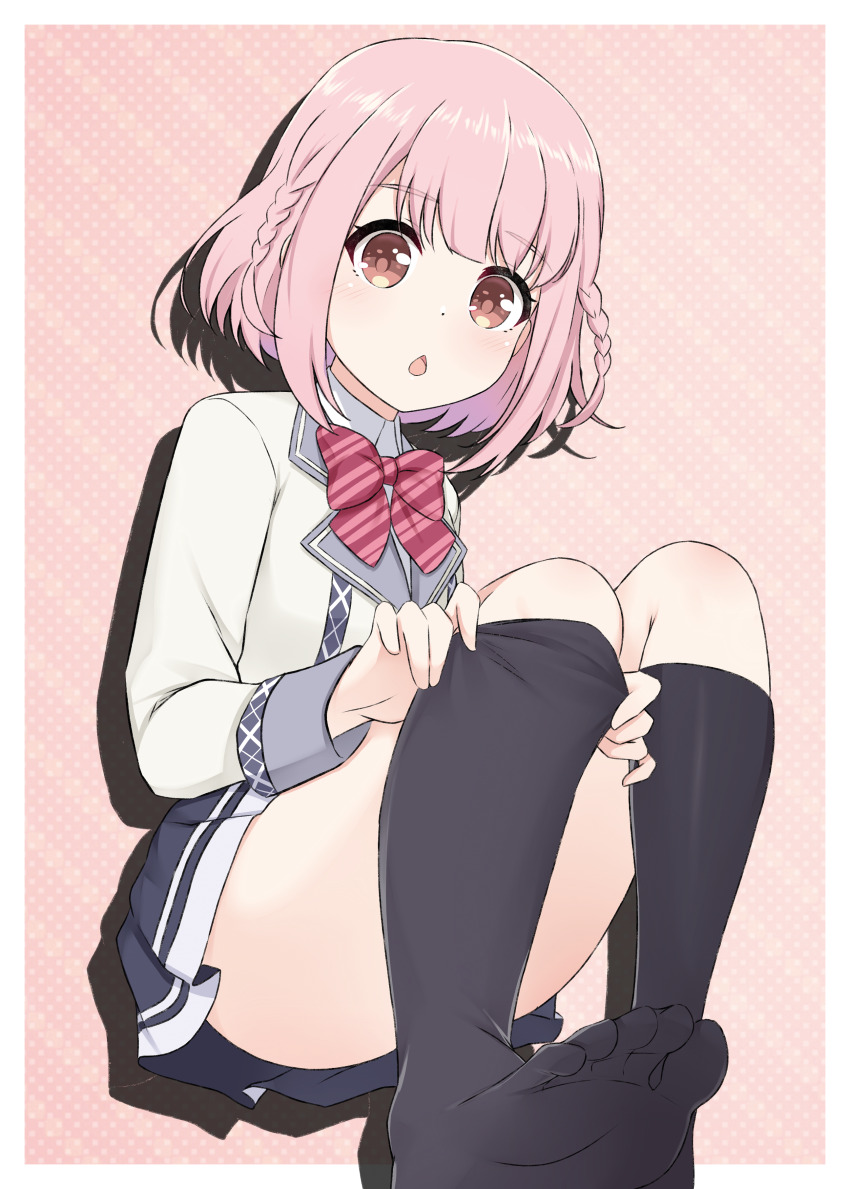 1girl, absurdres, black_socks, brown_eyes, feet, highres, hoshizaki_akari, light_blush