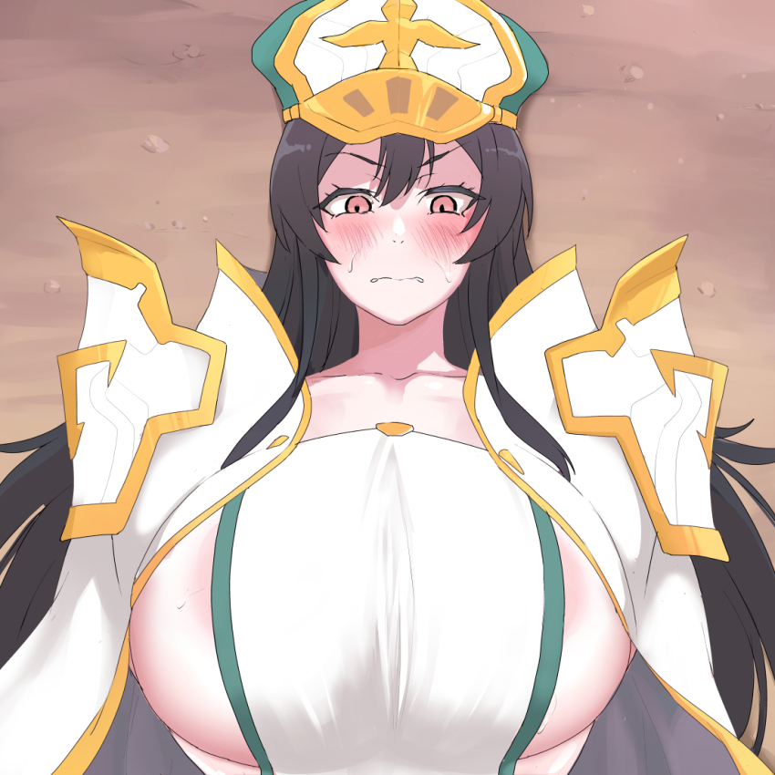 1girl, black_hair, blush, breasts, female_focus, huge_breasts, kivia_patausche, looking_at_viewer