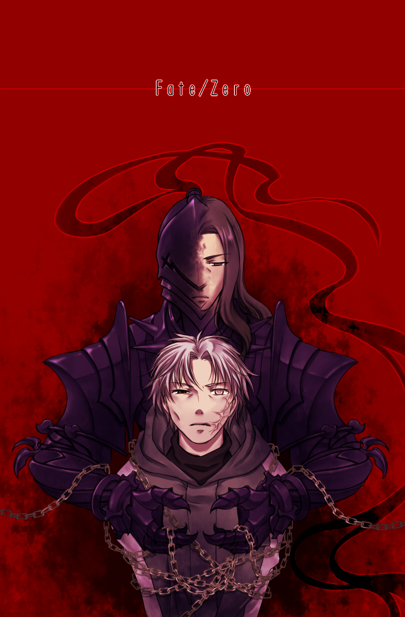 2boys, armor, berserker_(fate/zero), black_eyes, chain, copyright_name, fate/stay_night, fate/zero