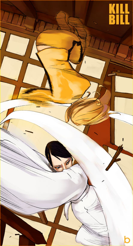 2girls, beatrix_kiddo, bruce_lee's_jumpsuit, kill_bill, multiple_girls, o-ren_ishii, sword, weapon