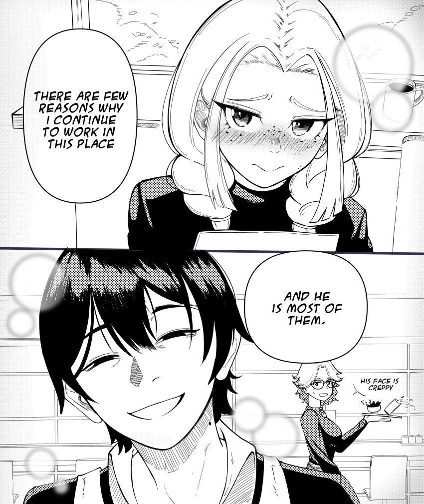 1boy, 2girls, absurdres, blush, braid, closed_mouth, commentary, dilan_griz