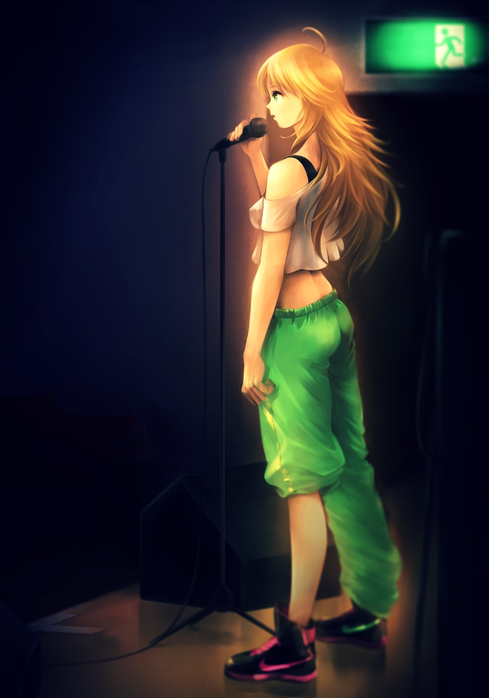 1girl, ahoge, blonde_hair, female_focus, green_eyes, hohoemidebu, hoshii_miki, idolmaster