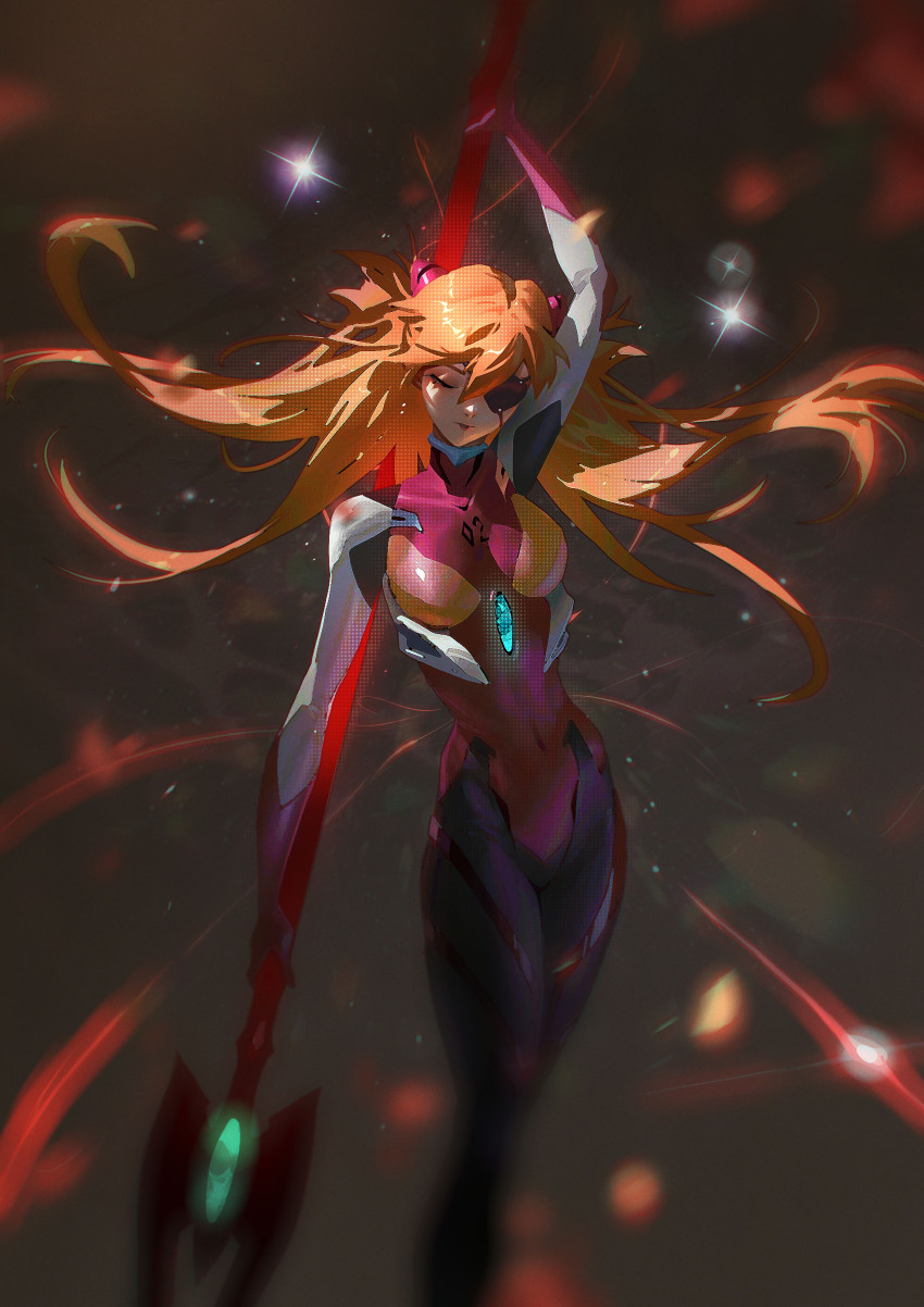 1girl, absurdres, bodysuit, breasts, closed_eyes, closed_mouth, cowboy_shot, eyepatch