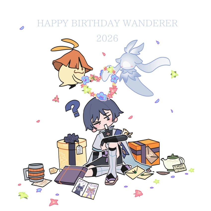 1boy, 2026, ?, animal, animal_on_shoulder, aracanthus38633, aranara_(genshin_impact), arm_at_side