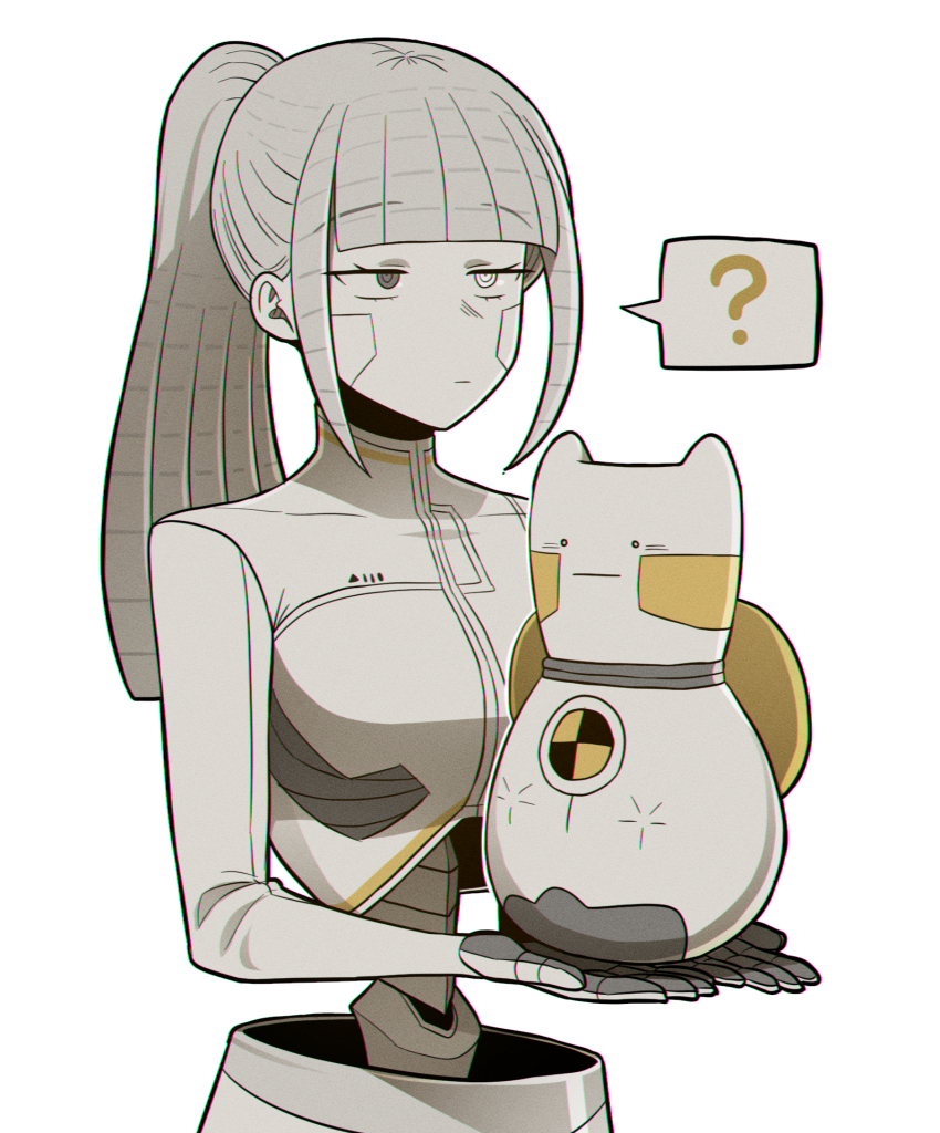 ..., 1girl, albina_(project_moon), android, cable_hair, commentary_request, grey_eyes, grey_hair