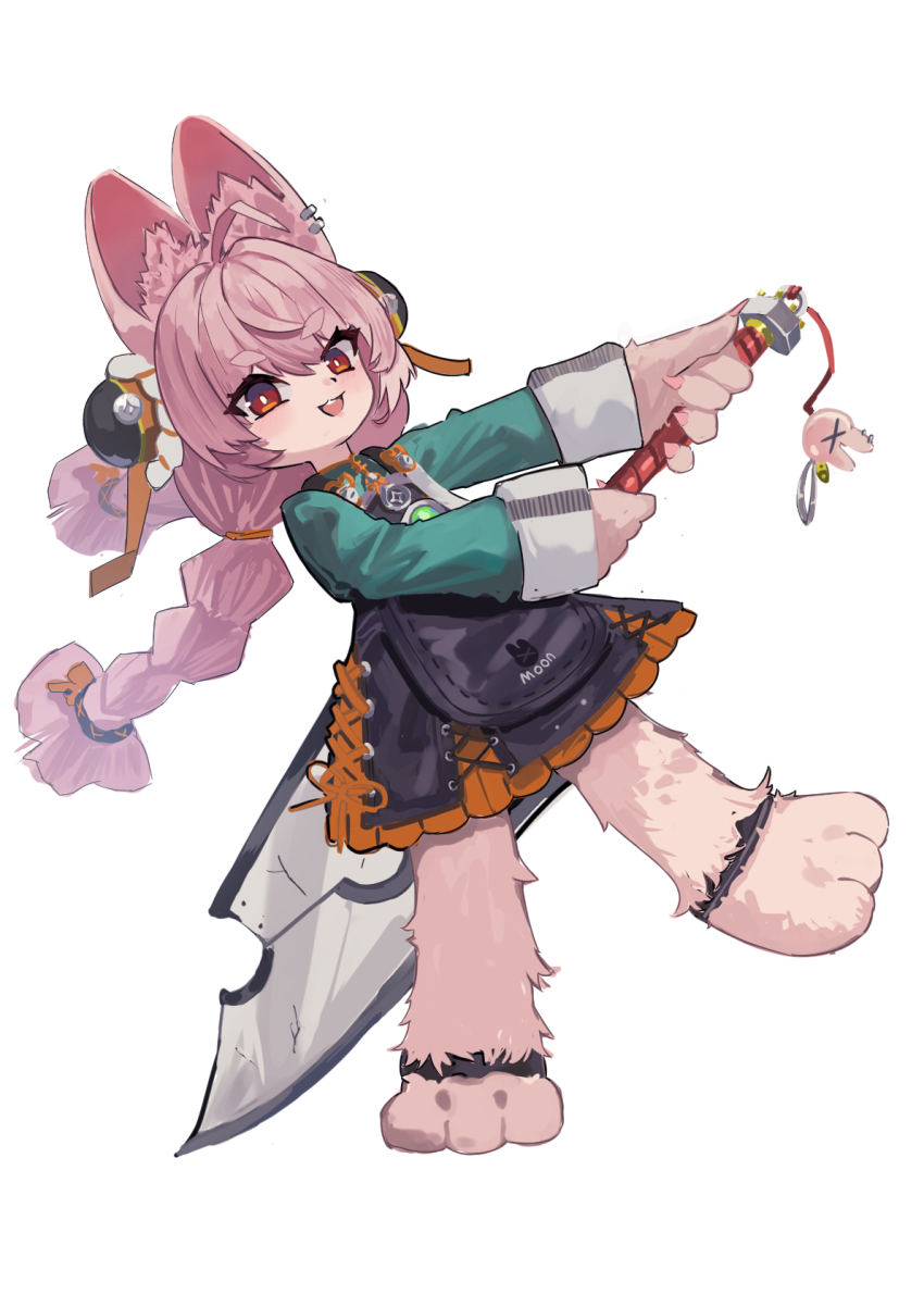 1girl, animal_ear_fluff, animal_ear_piercing, animal_ears, animal_nose, ankle_strap, barefoot, black_dress