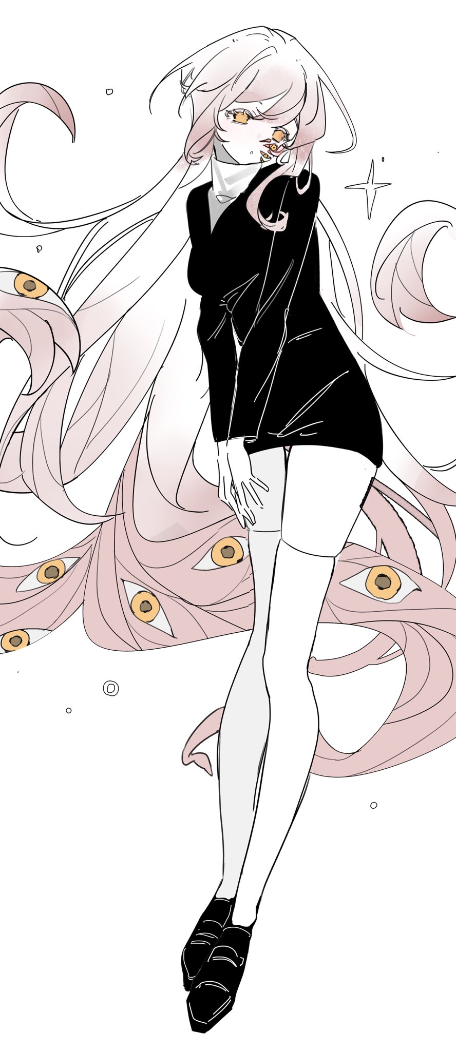 1girl, black_dress, black_shoes, body_horror, charlotte_wiltshire, charlotte_wiltshire_(oracle), dress, dress_shoes