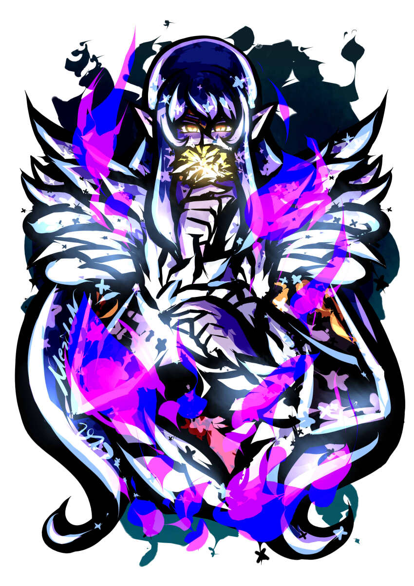 1girl, 7marichan7, absurdres, aura, circlet, coat, commentary, covered_mouth