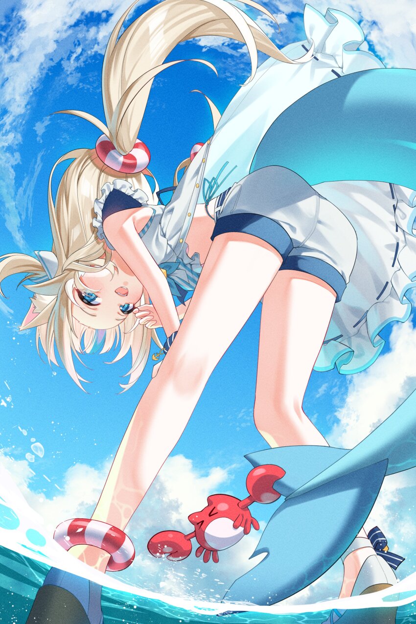 1girl, absurdres, animal_ears, bikini, blonde_hair, blue_bikini, blue_bow, blue_eyes