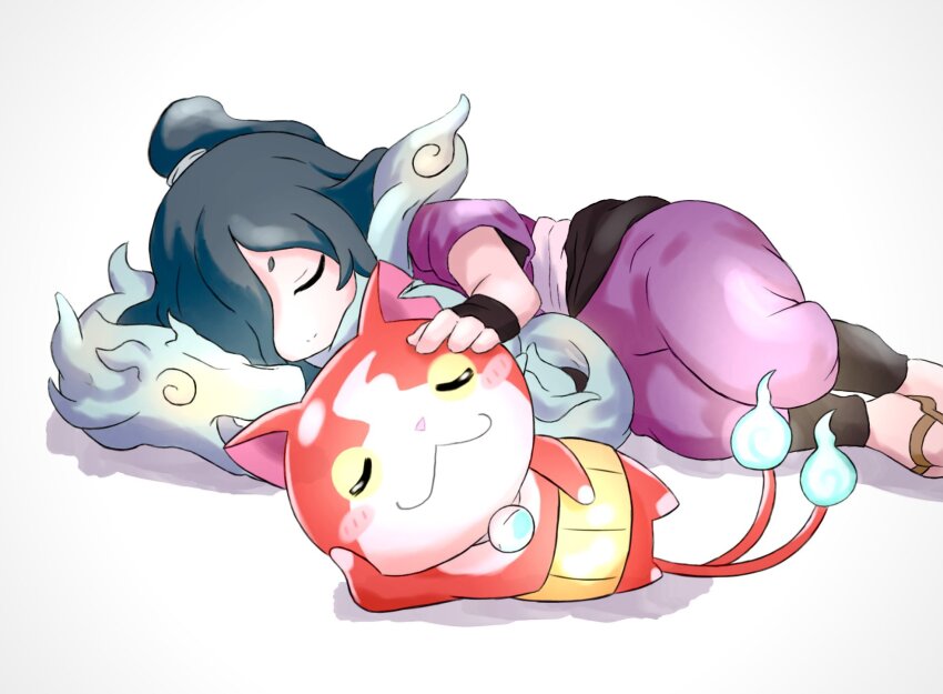 1boy, blue_fire, bopon_o0o, closed_eyes, commentary_request, fire, flame-tipped_tail, hair_over_one_eye