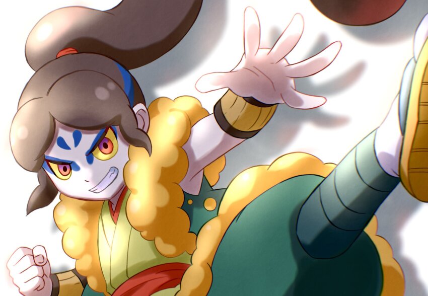 1boy, blue_eyeshadow, bopon_o0o, brown_hair, colored_sclera, commentary_request, eyeshadow, highres