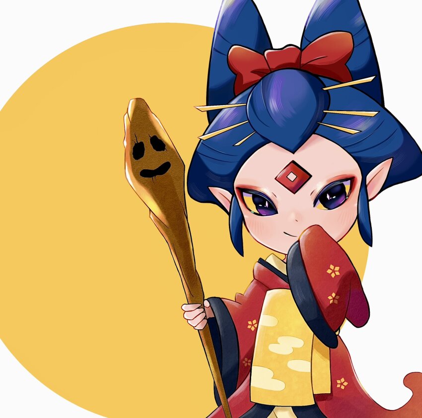 1girl, black_eyes, blue_hair, bopon_o0o, bow, colored_sclera, commentary_request, datehyogo