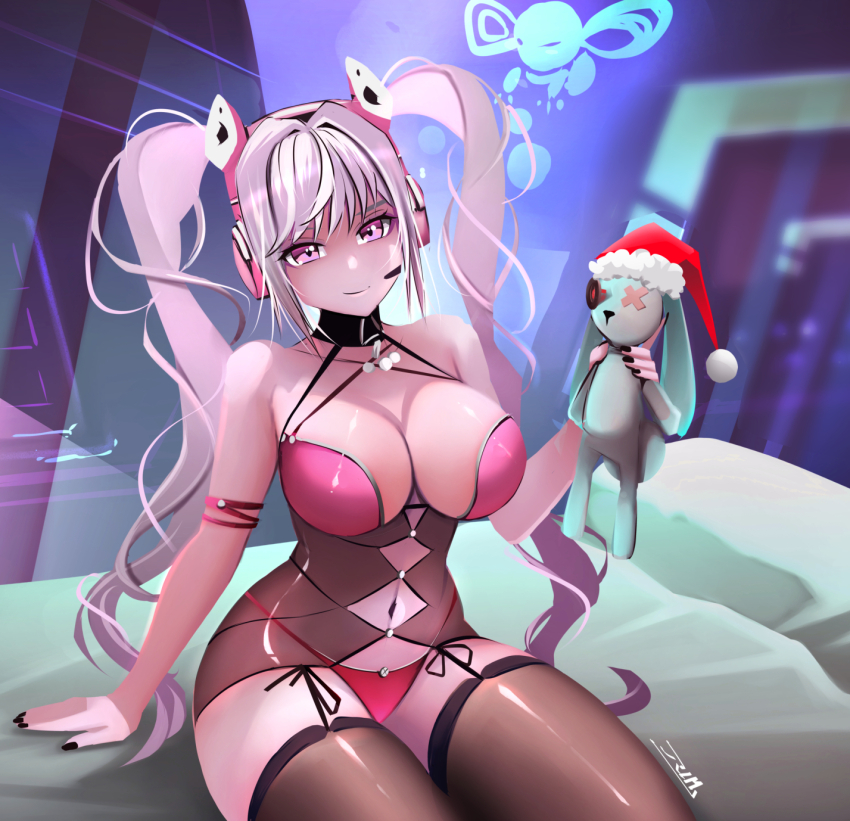 1girl, alice_(nikke), animal_ears, bare_shoulders, bodycon, breasts, cleavage, clothing_cutout