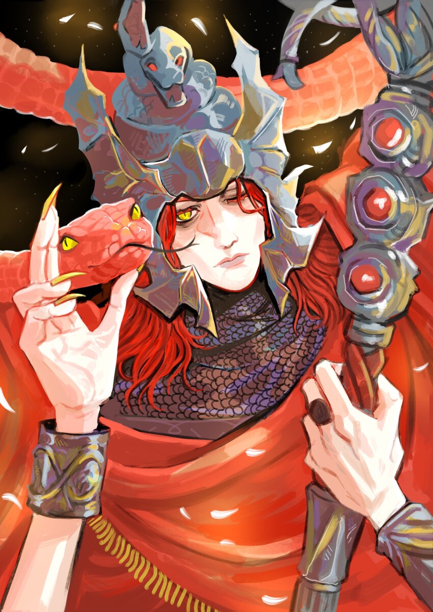 1boy, absurdres, armor, black_snake, elden_ring, elden_ring:_shadow_of_the_erdtree, fingernails, helmet