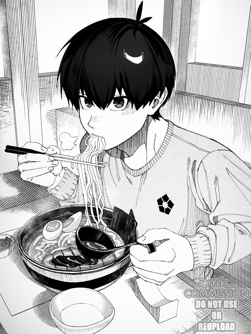 1boy, absurdres, artist_name, blue_lock, bowl, chopsticks, commentary, commission