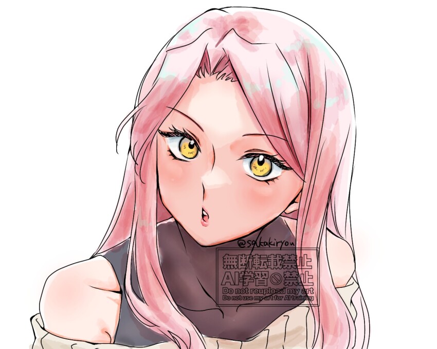 1girl, collarbone, commentary_request, curtained_hair, eyelashes, juiz_(undead_unluck), long_hair, looking_at_viewer