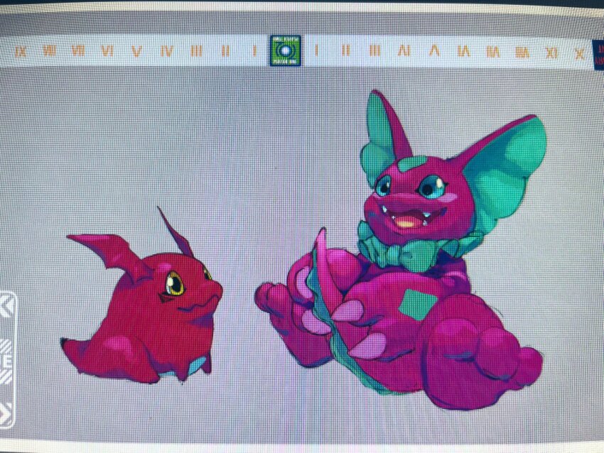 black_eyes, claws, digimon, digimon_(creature), elizamon, enrique_digica, gigimon, ribbon, sharp_teeth, tail, teeth