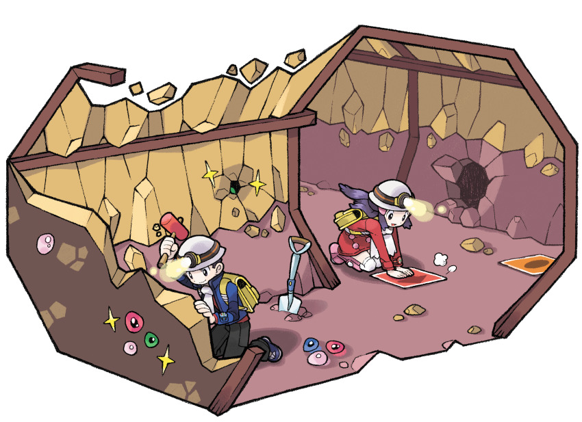 1boy, 1girl, :d, absurdres, artist_request, backpack, bag, black_hair