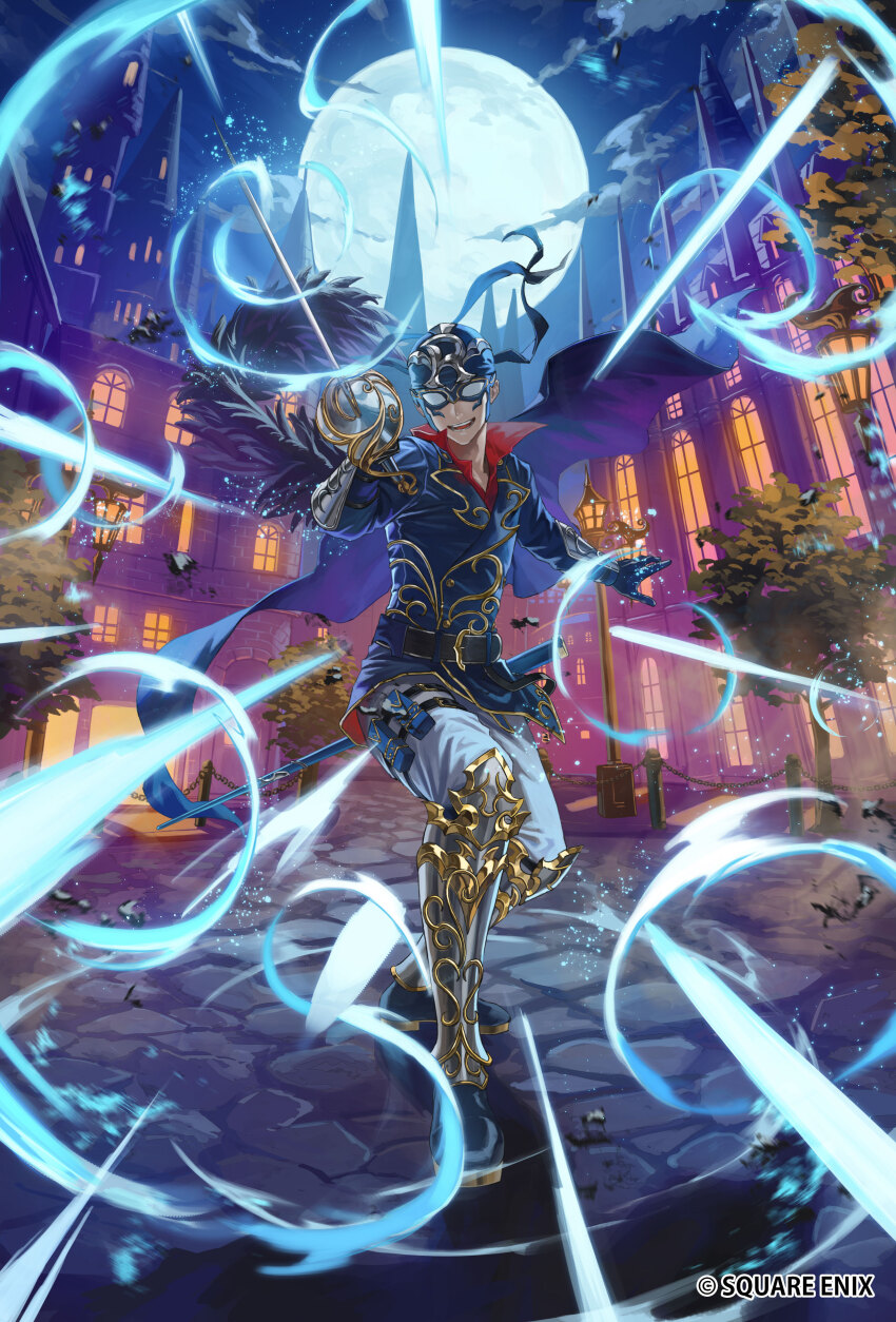 absurdres, bandana, black_gloves, cape, cloud, commentary_request, full_body, full_moon