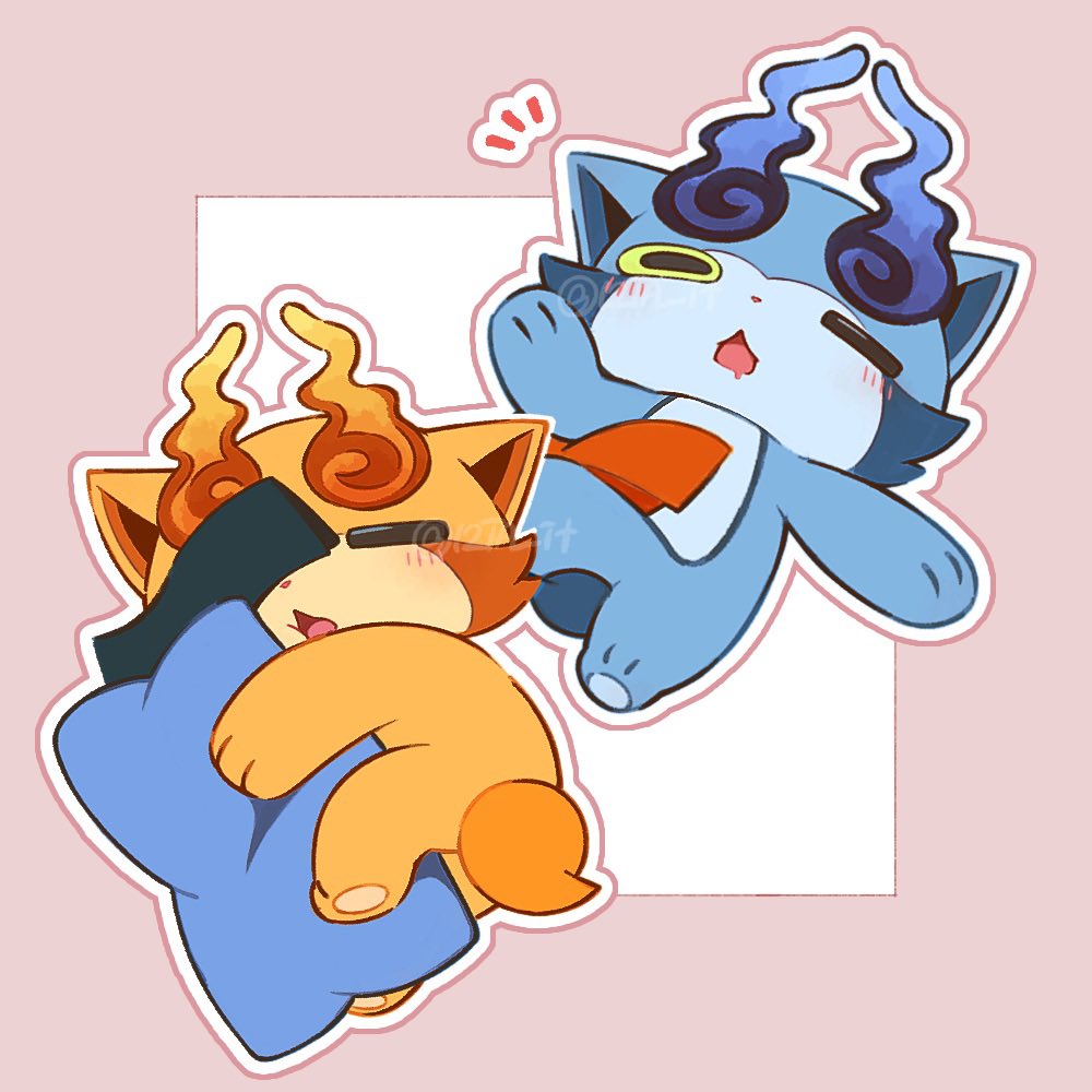 12ta_it, blue_fur, k-jiiro, k-komaa, no_humans, one_eye_closed, open_mouth, orange_fur