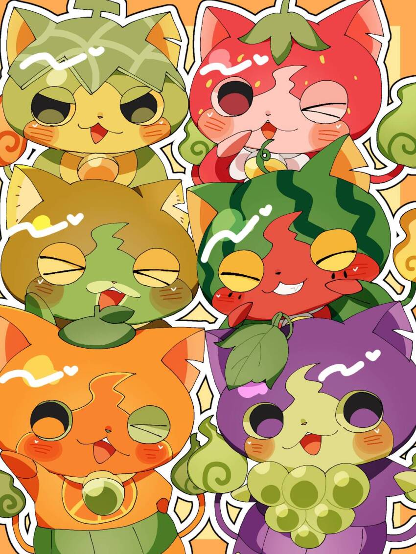 animal_ears, bokarosuki13, budounyan, cat_ears, closed_eyes, colored_skin, commentary_request, fire