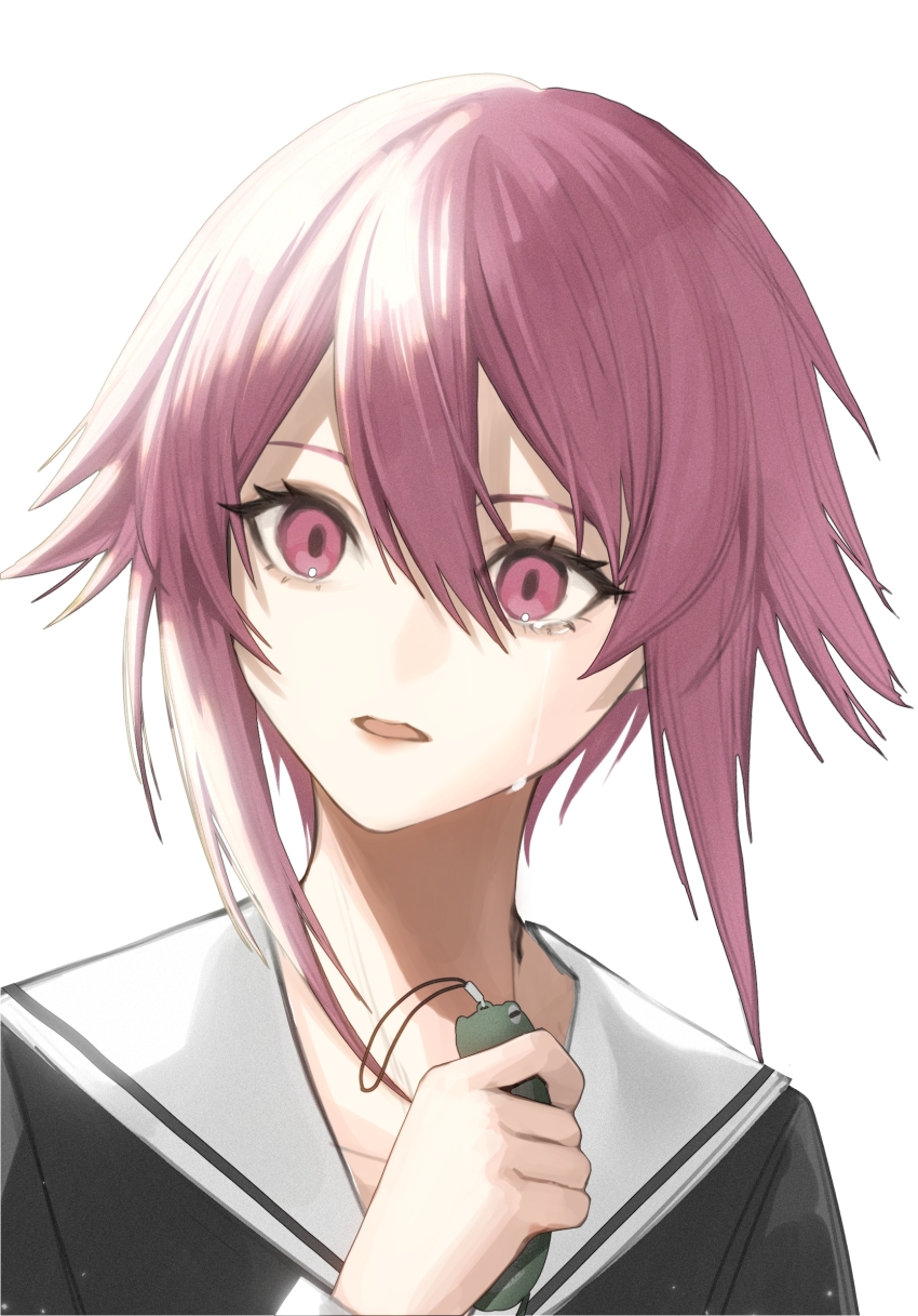 1girl, black_shirt, chaos;child, charm_(object), chinese_commentary, commentary_request, crying, crying_with_eyes_open