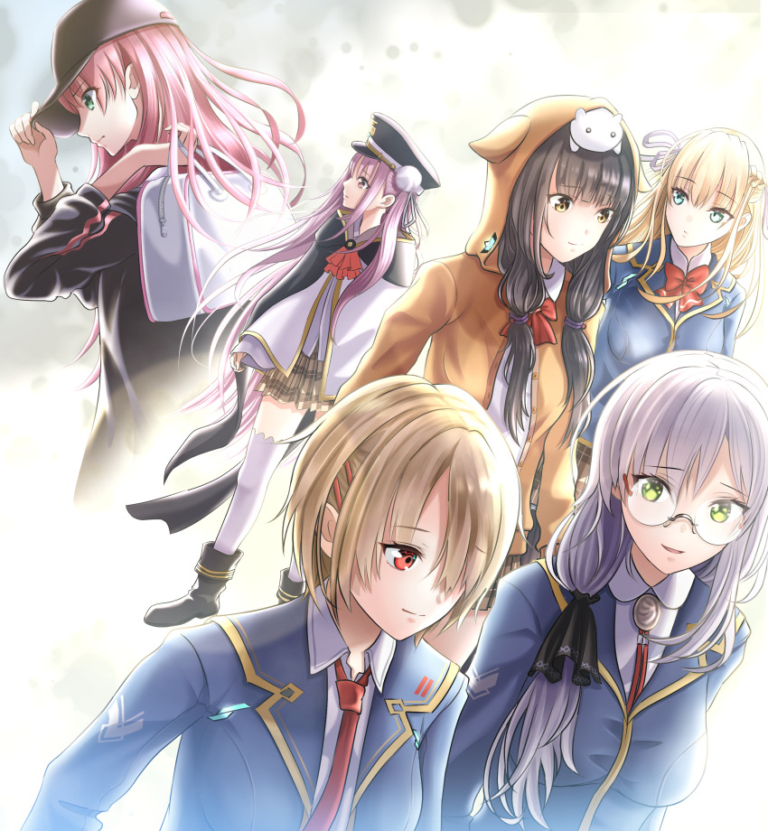 6+girls, absurdres, aikawa_megumi, aikawa_megumi_(casual), asakura_karen_(heaven_burns_red), black_hair, blonde_hair, bow