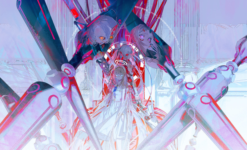 4girls, ami_shido_(crymachina), bare_arms, bare_shoulders, black_shirt, blonde_hair, blue_eyes, bracelet