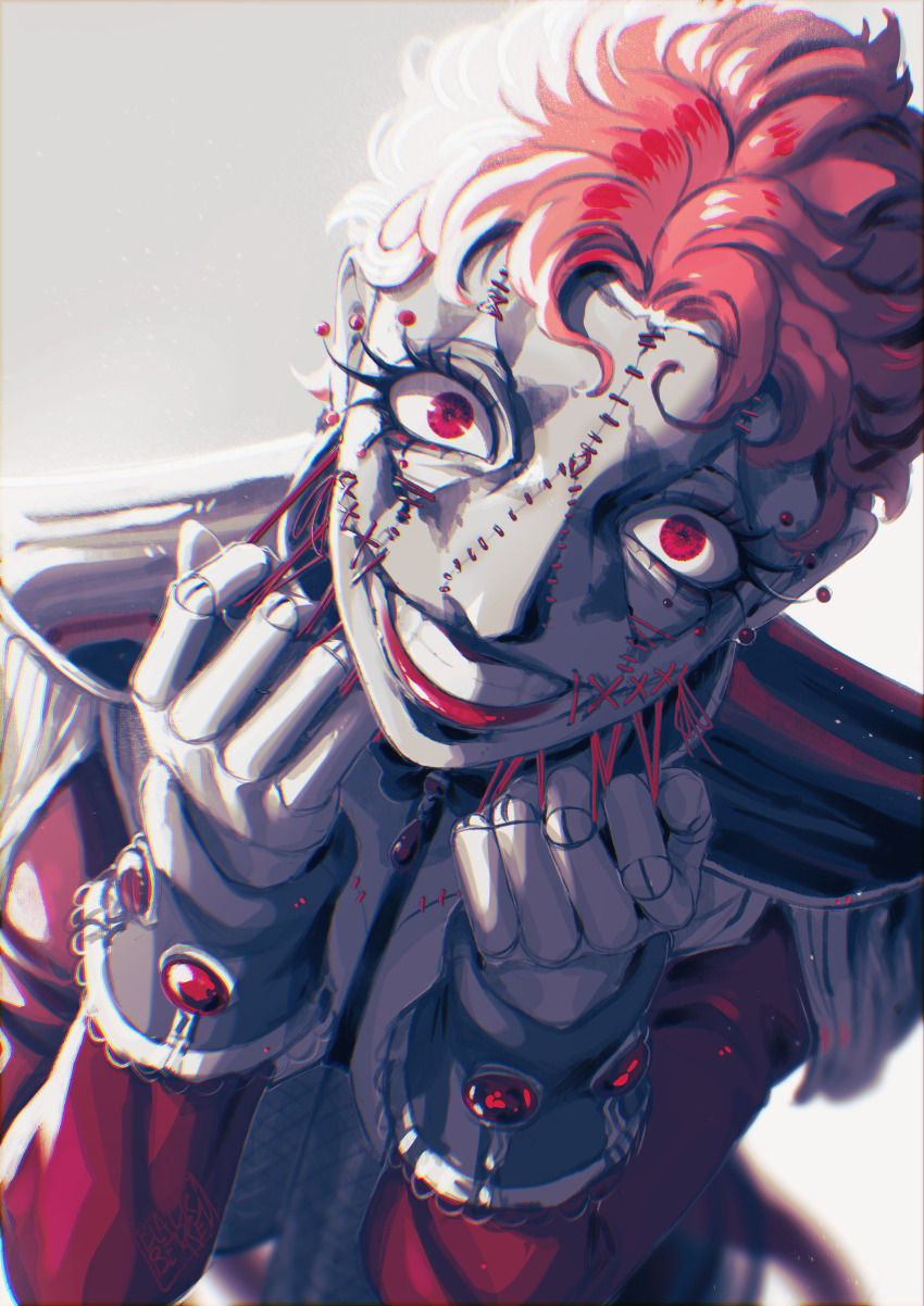 1girl, absurdres, beaded_eyelashes, blackberreh-art, body_horror, breasts, colored_skin, commentary